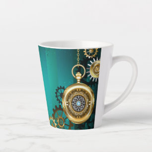 Steampunk Jewellery Watch on a Green Background Latte Mug
