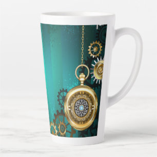 Steampunk Jewellery Watch on a Green Background Latte Mug