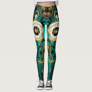 Steampunk Jewellery Watch on a Green Background Leggings