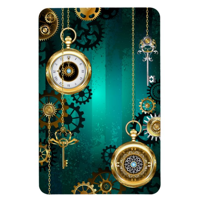 Steampunk Jewellery Watch on a Green Background Magnet (Vertical)