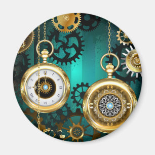 Steampunk Jewellery Watch on a Green Background Magnet