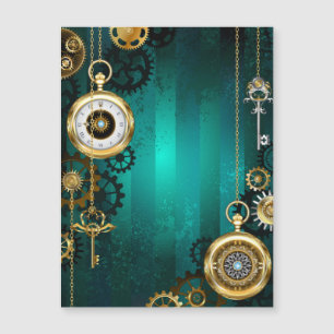 Steampunk Jewellery Watch on a Green Background Magnetic Invitation