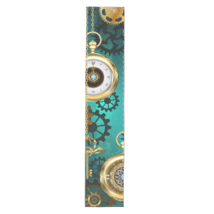 Steampunk Jewellery Watch on a Green Background Medium Table Runner