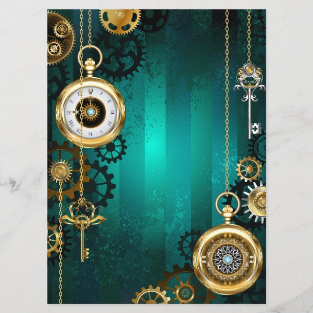Steampunk Jewellery Watch on a Green Background Menu (Front)