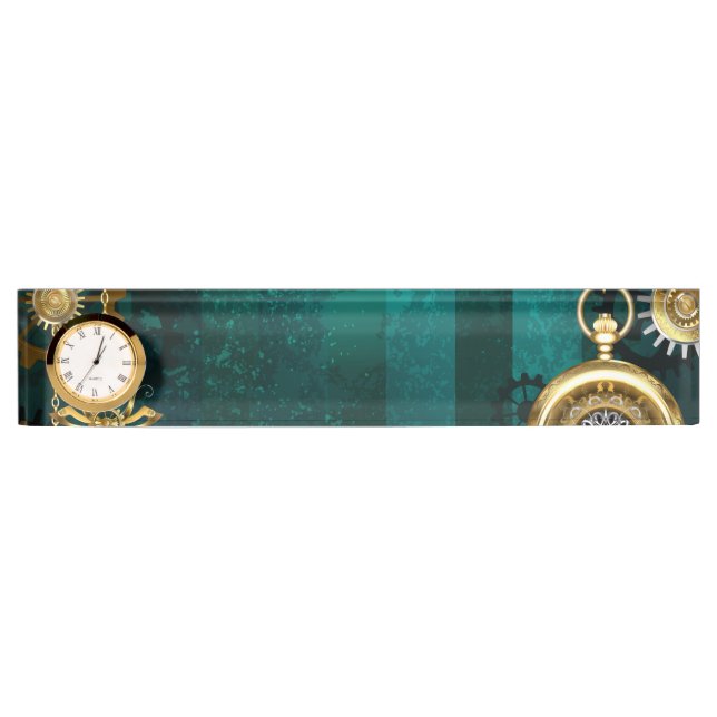 Steampunk Jewellery Watch on a Green Background Nameplate (Front)