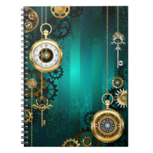 Steampunk Jewellery Watch on a Green Background Notebook