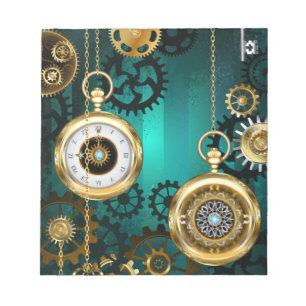 Steampunk Jewellery Watch on a Green Background Notepad