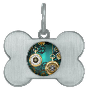 Steampunk Jewellery Watch on a Green Background Pet ID Tag
