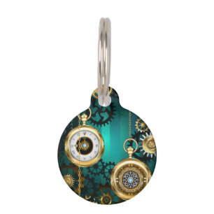 Steampunk Jewellery Watch on a Green Background Pet Tag