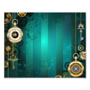 Steampunk Jewellery Watch on a Green Background Photo Print