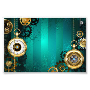 Steampunk Jewellery Watch on a Green Background Photo Print