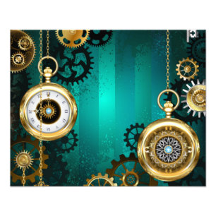 Steampunk Jewellery Watch on a Green Background Photo Print