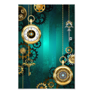 Steampunk Jewellery Watch on a Green Background Photo Print