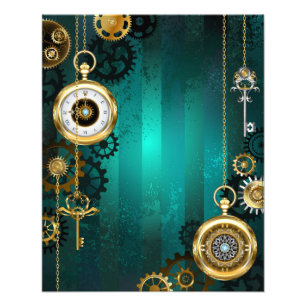 Steampunk Jewellery Watch on a Green Background Photo Print