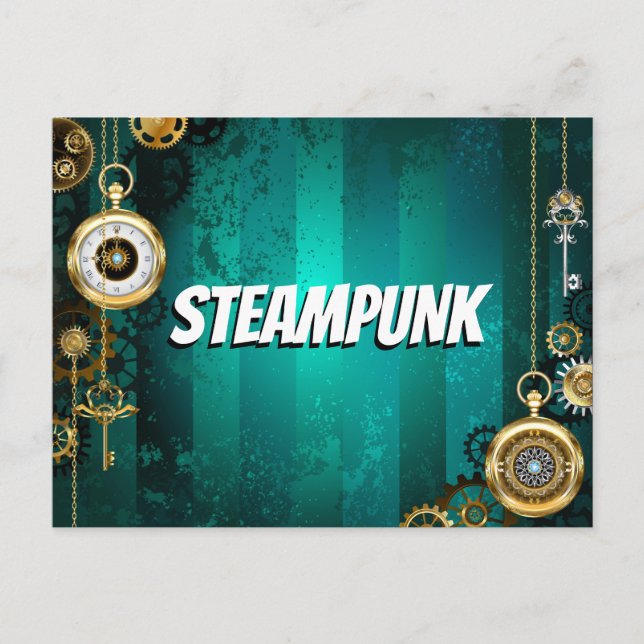 Steampunk Jewellery Watch on a Green Background Postcard (Front)