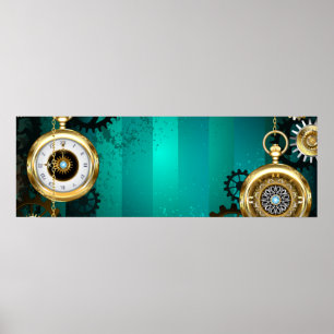 Steampunk Jewellery Watch on a Green Background Poster