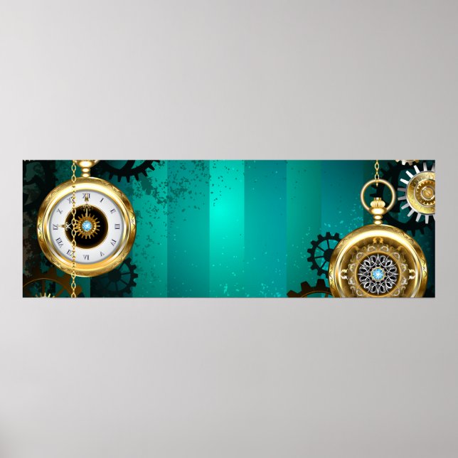 Steampunk Jewellery Watch on a Green Background Poster (Front)