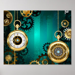 Steampunk Jewellery Watch on a Green Background Poster