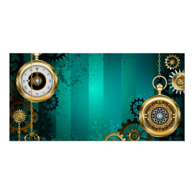 Steampunk Jewellery Watch on a Green Background Poster (Front)