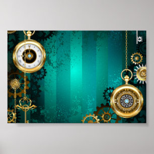 Steampunk Jewellery Watch on a Green Background Poster