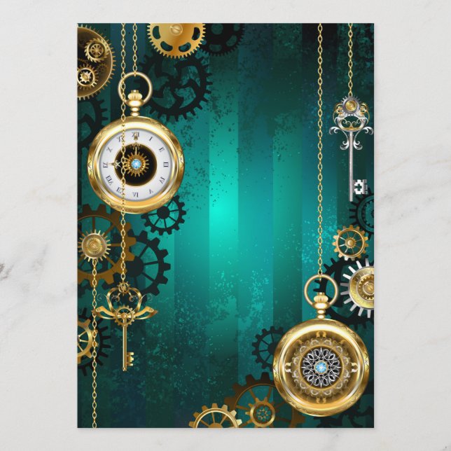 Steampunk Jewellery Watch on a Green Background Program (Front)