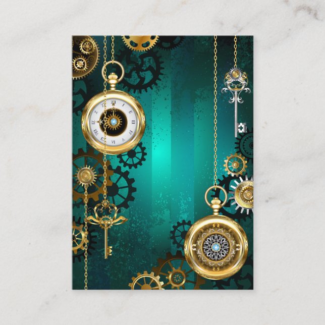 Steampunk Jewellery Watch on a Green Background Referral Card (Front)