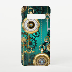 Steampunk Jewellery Watch on a Green Background Samsung Galaxy Case