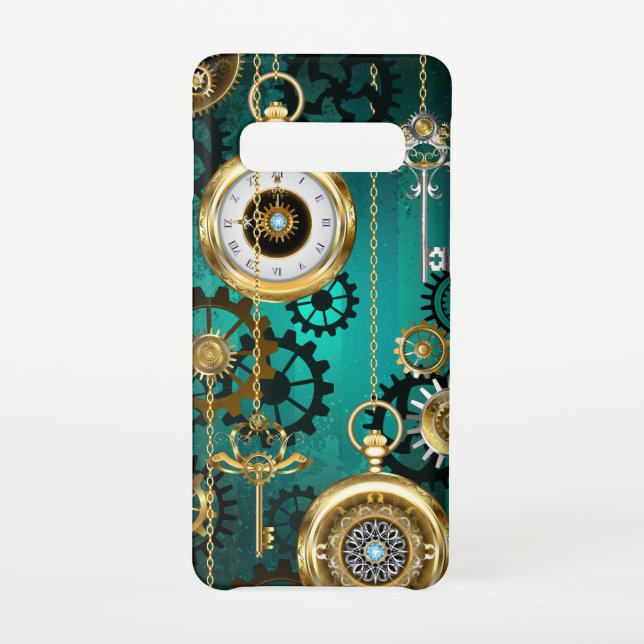 Steampunk Jewellery Watch on a Green Background Samsung Galaxy Case (Back)