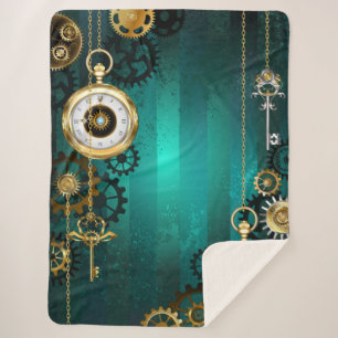 Steampunk Jewellery Watch on a Green Background Sherpa Blanket