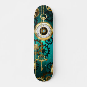 Steampunk Jewellery Watch on a Green Background Skateboard