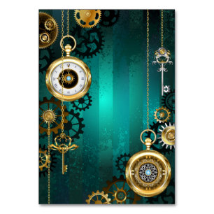 Steampunk Jewellery Watch on a Green Background Table Number