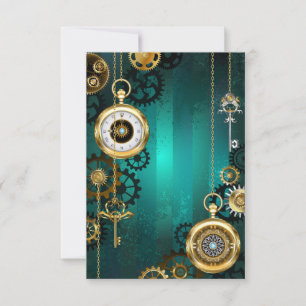 Steampunk Jewellery Watch on a Green Background Thank You Card