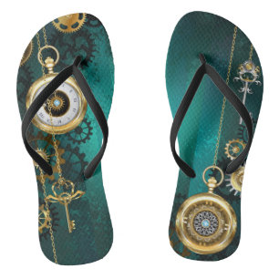 Steampunk Jewellery Watch on a Green Background Thongs