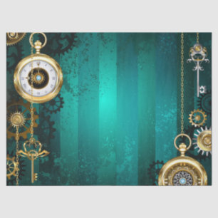Steampunk Jewellery Watch on a Green Background Tissue Paper
