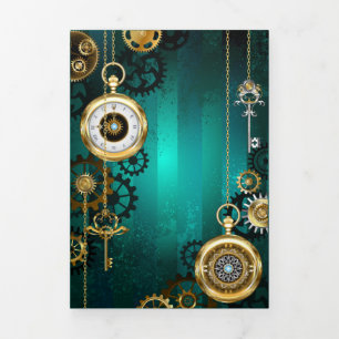 Steampunk Jewellery Watch on a Green Background Tri-Fold Programme