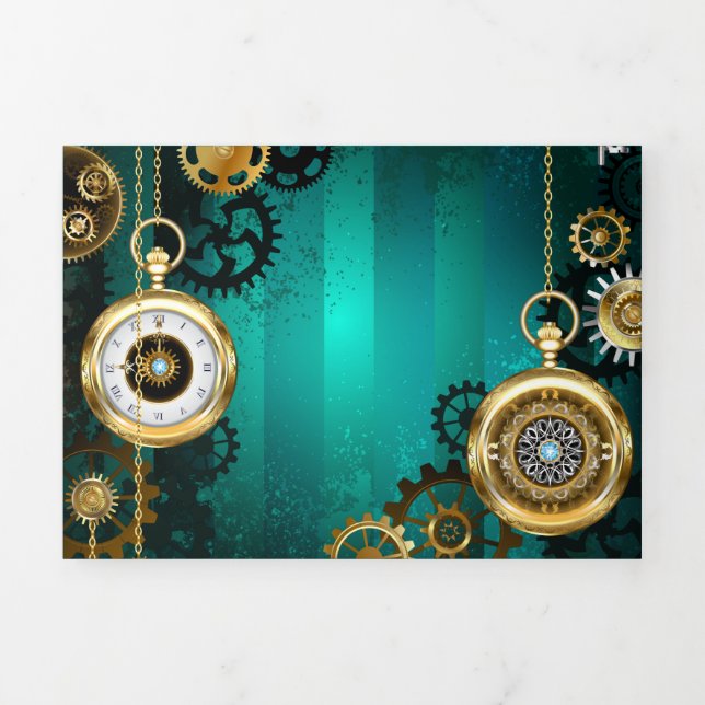 Steampunk Jewellery Watch on a Green Background Tri-Fold Programme (Cover)