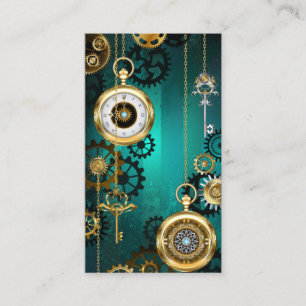 Steampunk Jewelry Watch on a Green Background Business Card