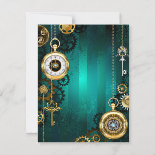 Steampunk Jewelry Watch on a Green Background Card