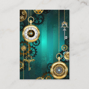Steampunk Jewelry Watch on a Green Background Enclosure Card