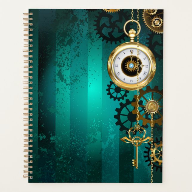 Steampunk Jewelry Watch on a Green Background Planner (Front)