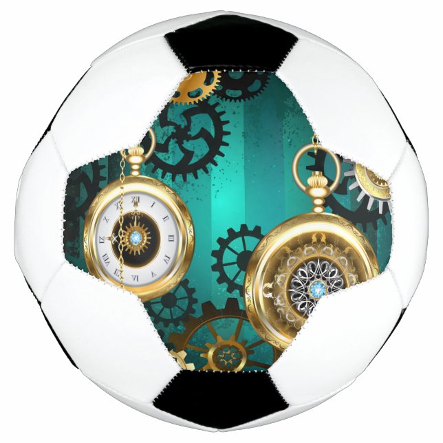 Steampunk Jewelry Watch on a Green Background Soccer Ball (Front)