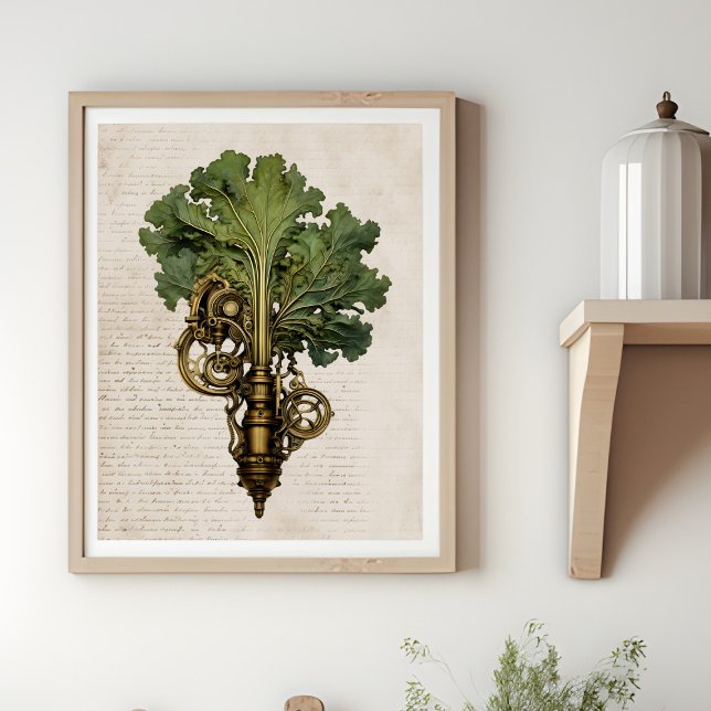 Steampunk kale, kitchen poster (Framed Kale steampunk in the kitchen)