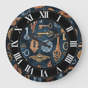 Steampunk Keys and Key Holes Pattern Wall Clock