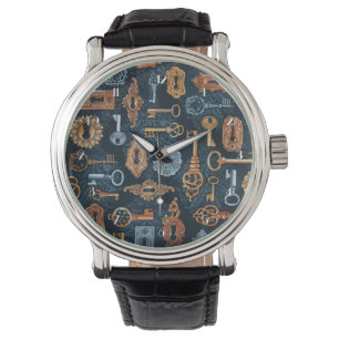 Steampunk Keys and Key Holes Pattern Wrist Watch