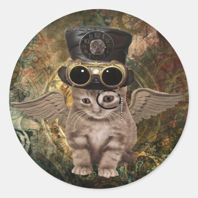 Steampunk Kitty Classic Round Sticker (Front)