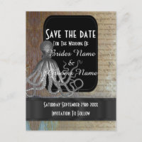 Steampunk kraken fantasy save the date