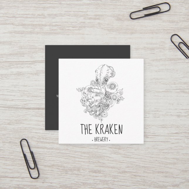 Steampunk Kraken Square Business Card (Front/Back In Situ)