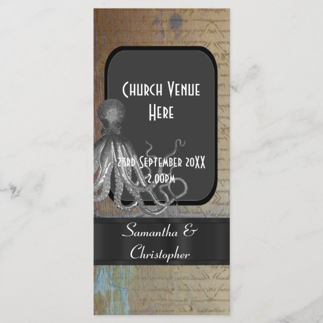 Steampunk kraken vintage style wedding program (Front)