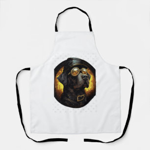 Steampunk Labrador Dog in Cartoon Aviator Style Es Apron