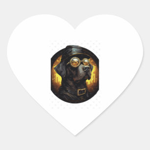 Steampunk Labrador Dog in Cartoon Aviator Style Es Heart Sticker